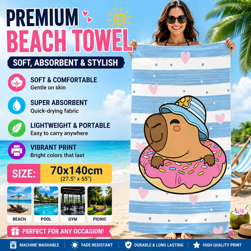Towel Small Sport - منشفة شاطئ كرتونية بتصميم الكابيبارا سريعة