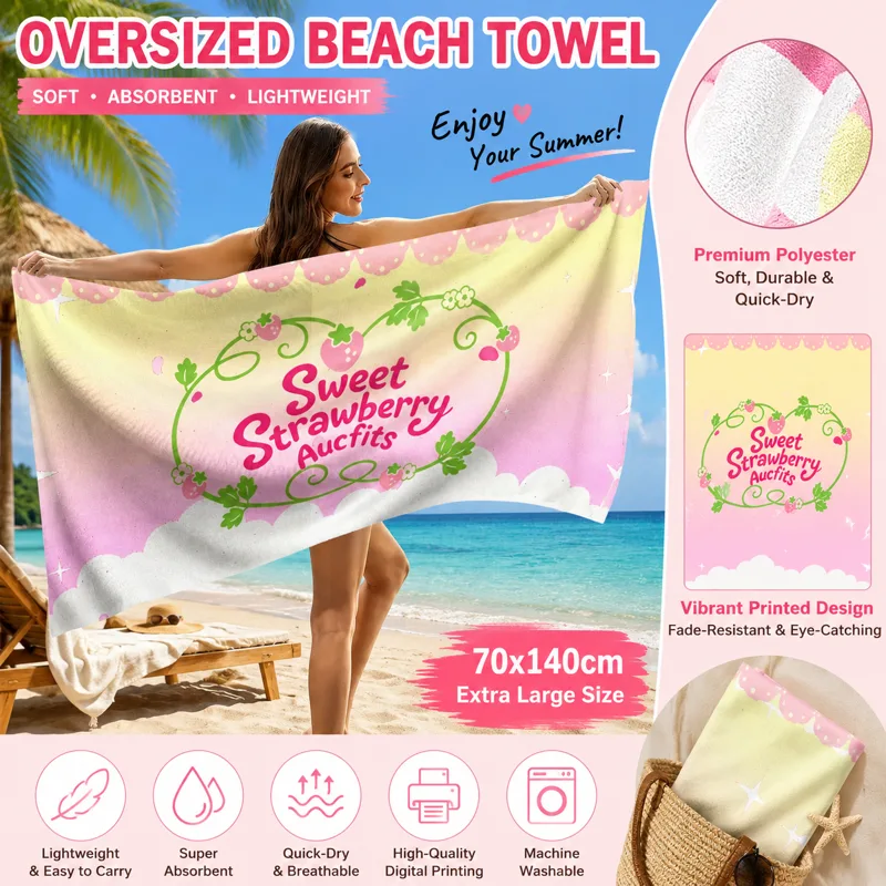 Towel Small Sport - منشفة شاطئ صيفية سريعة الجفاف بنقشة